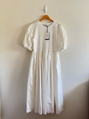 NWT En Saison White Cotton Puff Sleeve Cottagecore Romantic Midi Dress size M